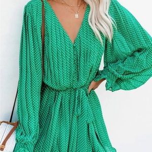 Endless Rose Green and White polka dot romper NWT